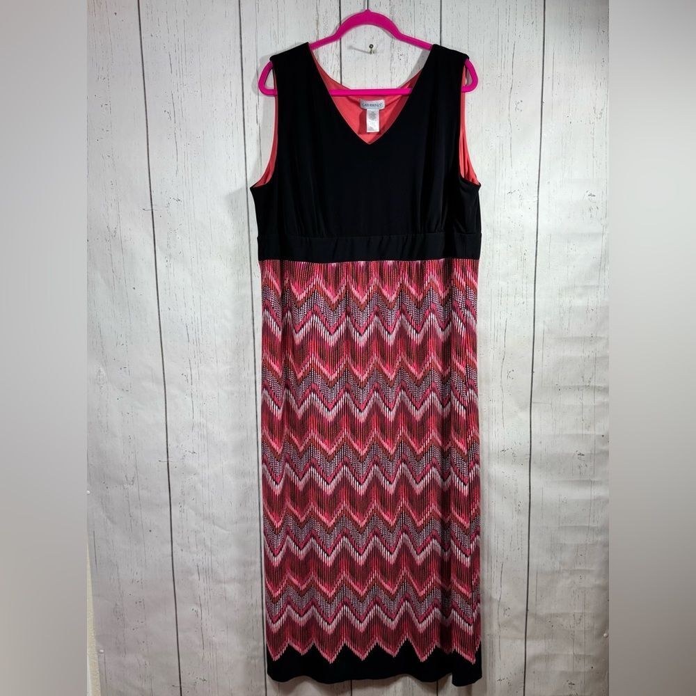 Catherines Chevron Sleeveless Midi Dress Pink Black Plus Size 2X Boho Resortwear